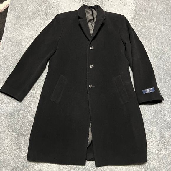 Hathaway Platinum Wool & Cashmere Overcoat Men Size 40R Black Dress Coat